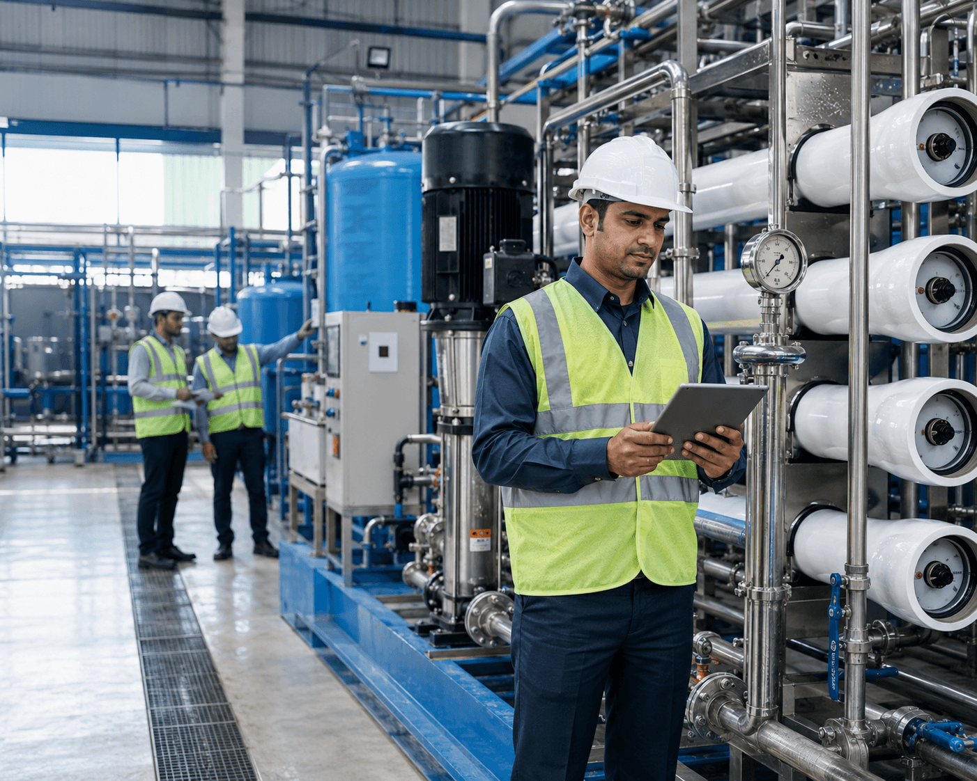 Engineer inspecting a water treatment facility